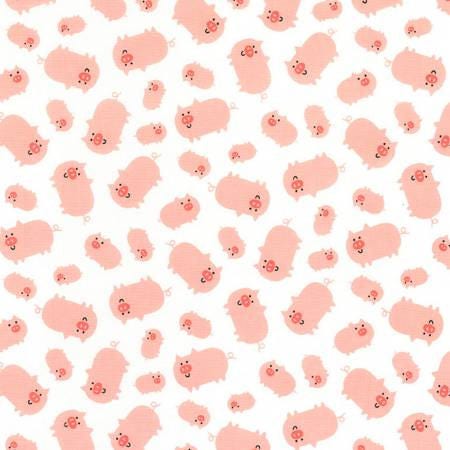 FABRIC FARMLAND PIGS Oink Oink on White  Listing is for One Yard