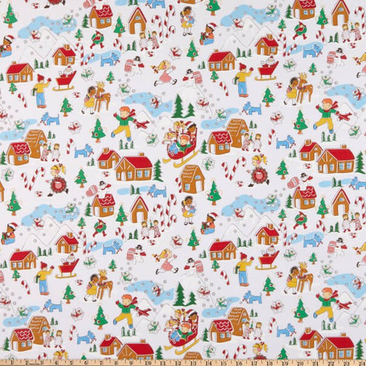FABRIC Candy Cane Lane Main Print White Children at Christmas by Windham    We combine shipping