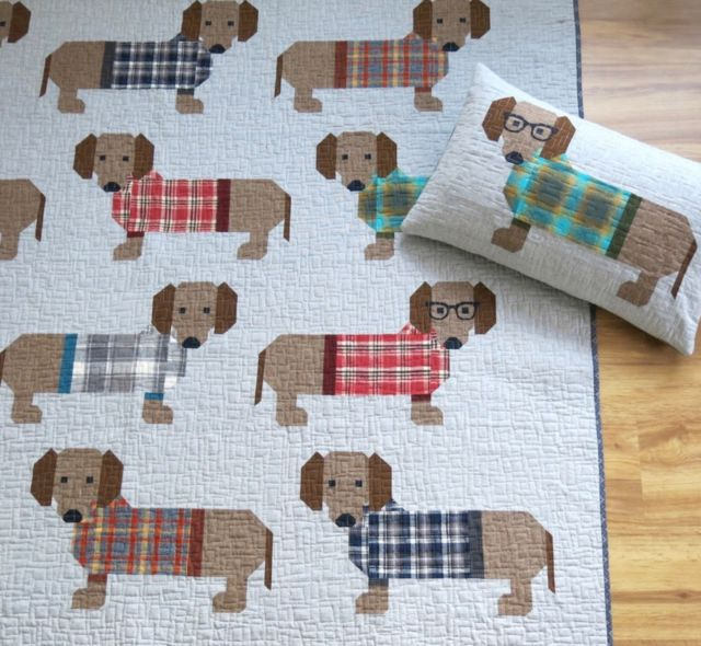 PATTERN DOGS in SWEATERS Quilt and Pillow pattern 2 sizes with Dachsunds Doxie Dogs    We combine shipping