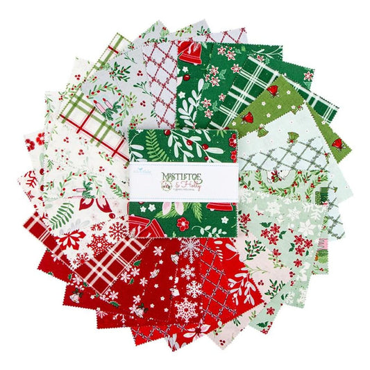 Mistltoe and Holly  5" CHARM Pack 42 Pieces by Riley Blake