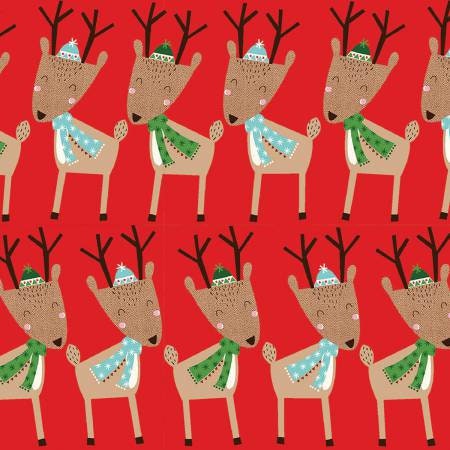 FABRIC CHRISTMAS REINDEER stripe in the Merry Woods  52" long piece We combine shipping