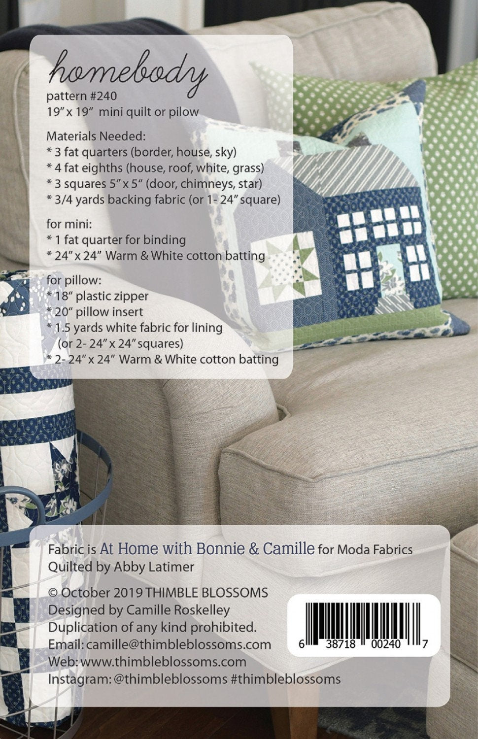 PATTERN HOMEBODY House block mini QUILT or Pillow  Charm Pack Friendly  We combine shipping