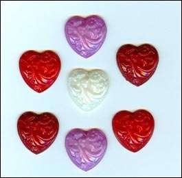 Clearance BUTTONS 7 Embosed Cameo Hearts Heart in Valentines Day colors