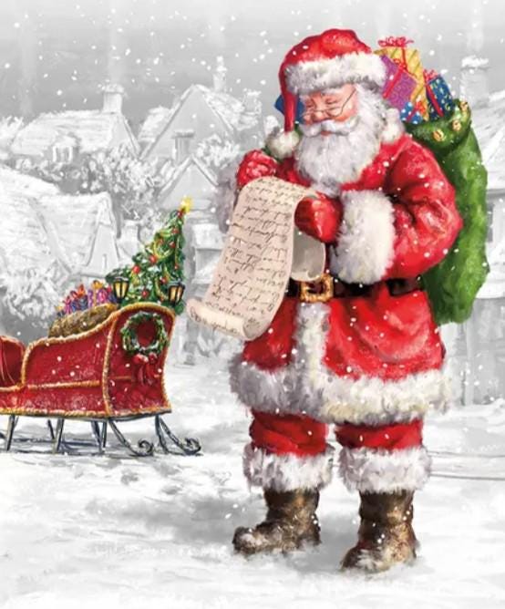 FABRIC SANTA and his list More Christmas Wishes Quilt Panel