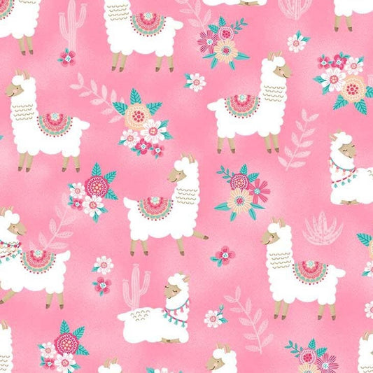 FABRIC Llama Nirvana on Pink  by Michael Miller  1 Yard