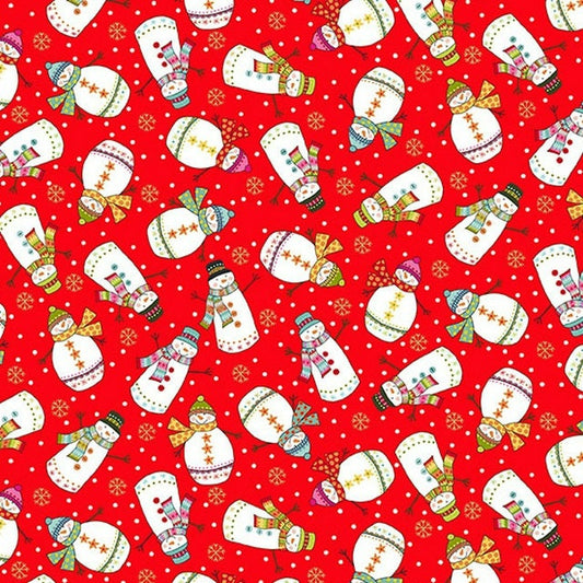 FABRIC Santa Express Line Snowmen on Red by Makower UK   We combine shipping