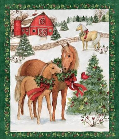 FABRIC CHRISTMAS on the FARM Horse Panel  We combine shipping