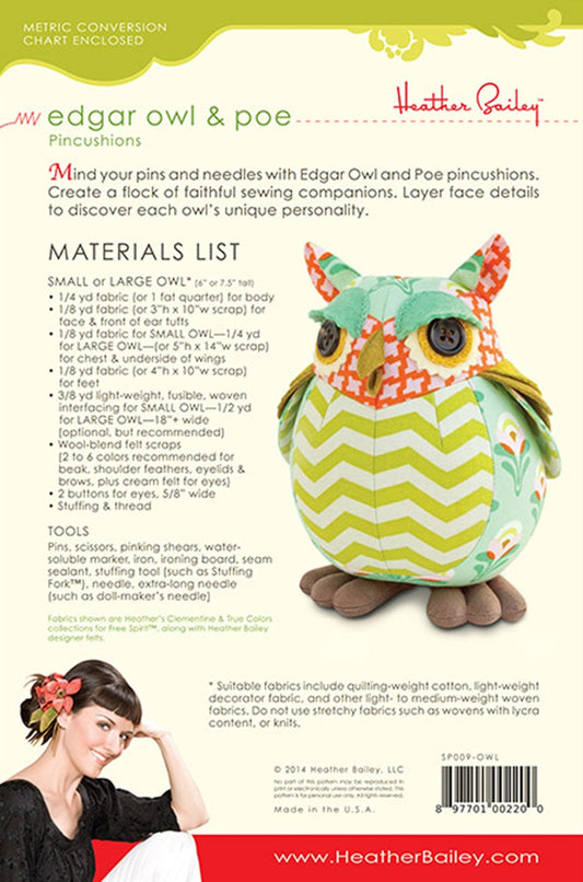 PATTERN EDGAR OWL And Poe Pincushions