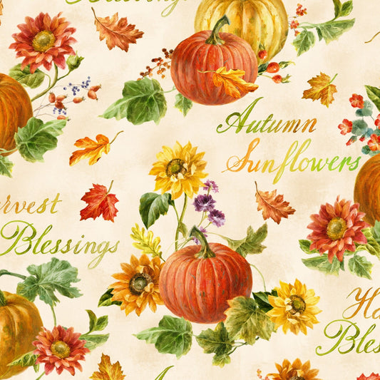 FABRIC HARVEST GOLD Autumn Large Print Fabric by Wilmington  1 Yard