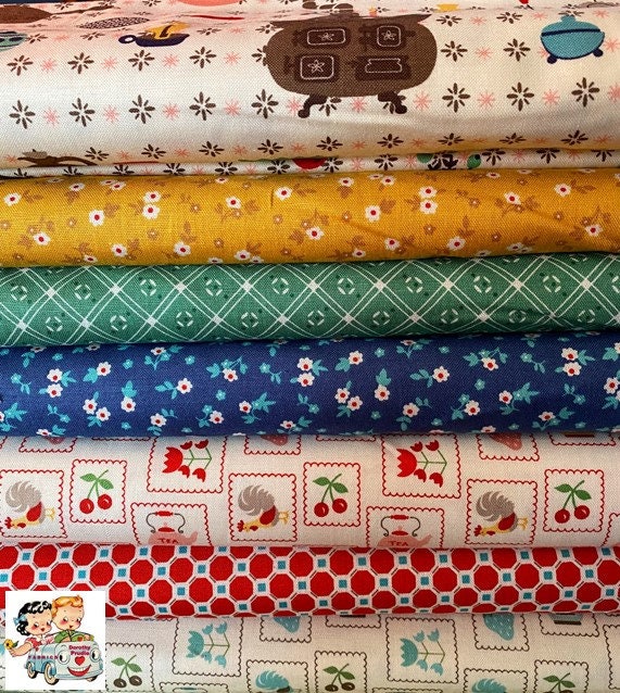 Clearance FABRIC COOK BOOK Retro Kitchen print Pot Belly Stove by Lori Holt