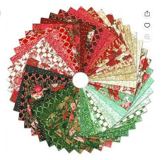 FABRIC Holiday Flourish Peppermint Twist CHRISTMAS  5" CHARM Pack 42 pieces with Metallic Gold