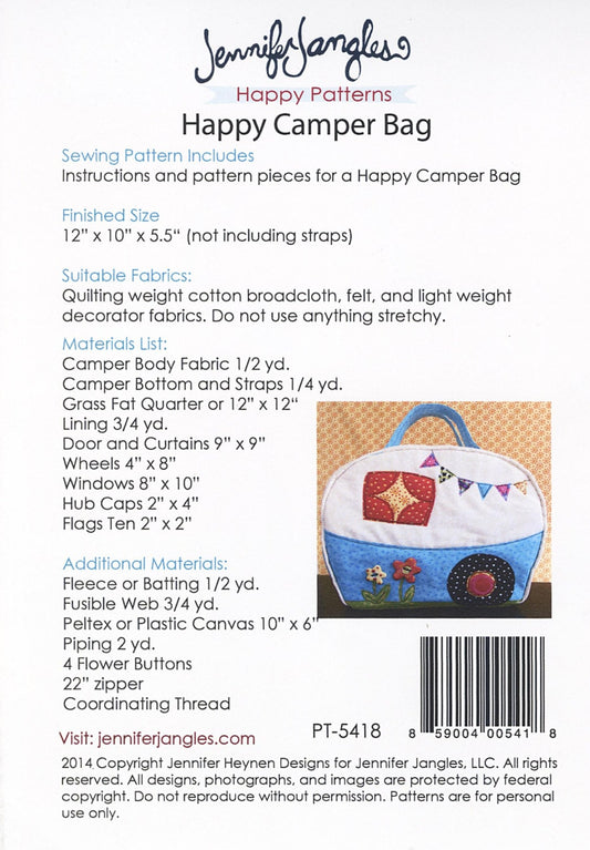 PATTERN Happy CAMPER BAG by Jennifer Jangles Travel Trailers Glamping