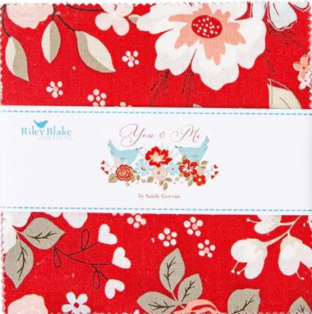 You and Me Floral and Hearts  5" CHARM Pack by Riley Blake