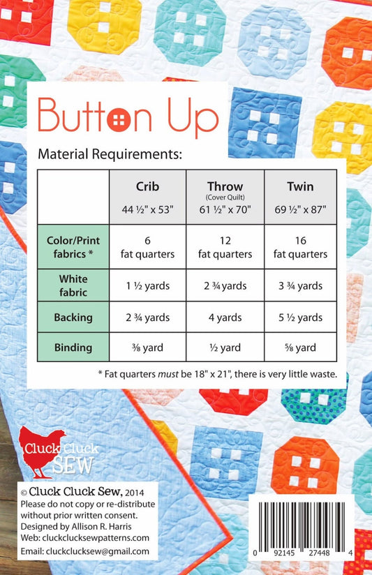 PATTERN BUTTON UP by Cluck Cluck Sew Fat Quarter Quilt