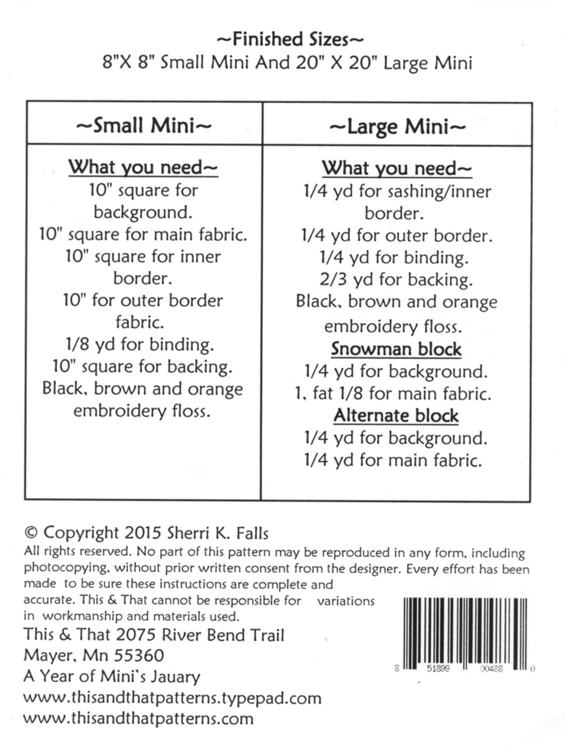 PATTERN JANUARY Winter SNOWMAN and Snowflake Mini Quilt Pattern 2 sizes in pattern