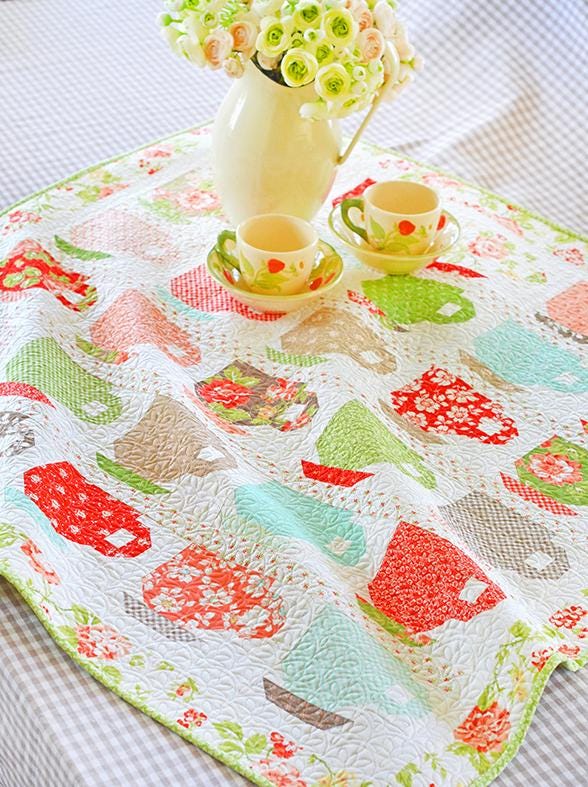 PATTERN TEA for Two TEACUPS Quilt Charm Pack, Fat Eighthy or Scrap Friendly