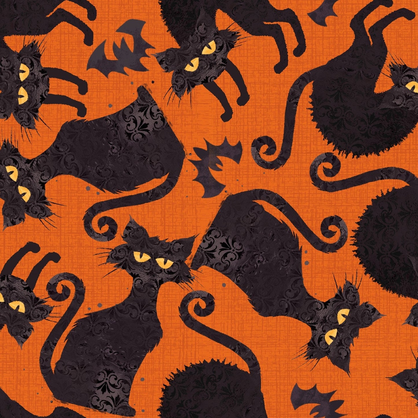 Clearance FABRIC HALLOWEEN Boo Y'all Black CATS Large by 3 Wishes 1 Yard