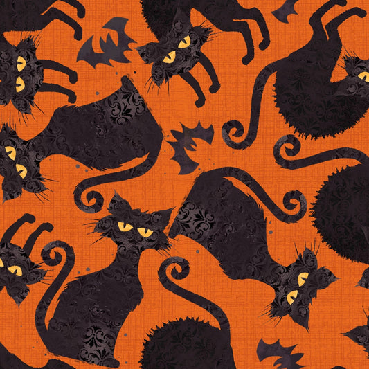 Clearance  FABRIC HALLOWEEN Boo Y'all Black CATS Large    by 3 Wishes  1 Yard