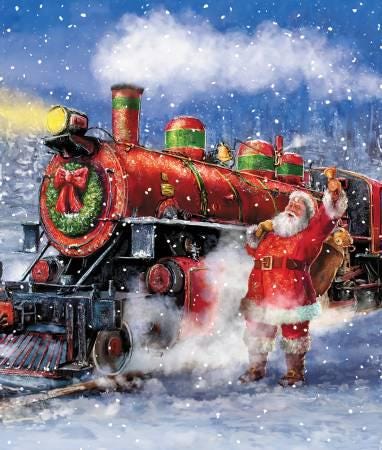 FABRIC CHRISTMAS TRAIN More Christmas Wishes Quilt Panel