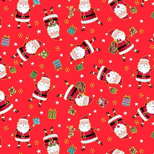 FABRIC Santa Express Line Santa Claus on Red by Makower UK   We combine shipping