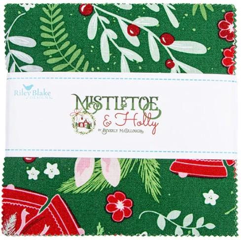 Mistltoe and Holly  5" CHARM Pack 42 Pieces by Riley Blake