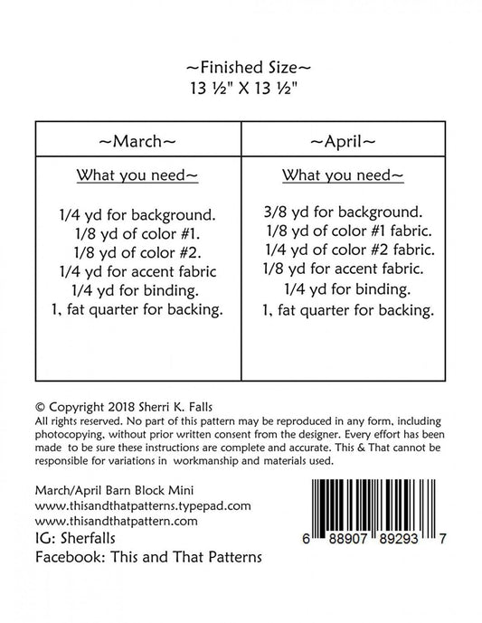 PATTERN BARN BLOCKS March April Mini Quilt Blocks