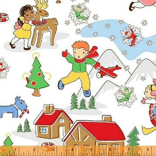 FABRIC Candy Cane Lane Main Print White Children at Christmas by Windham    We combine shipping