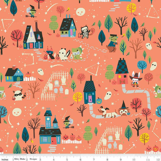 FABRIC HALLOWEEN Animal TRICK or Treaters  on Orange    by Riley Blake  1 Yard