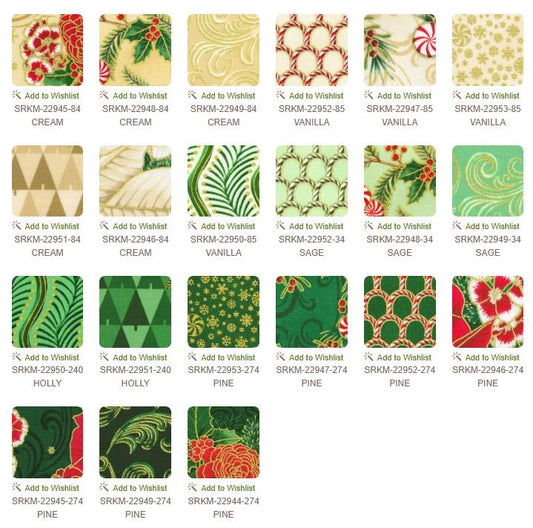 Fabric Holiday Flourish Peppermint Twist Christmas FAT QUARTER bundle AND Panel with Metallic Gold