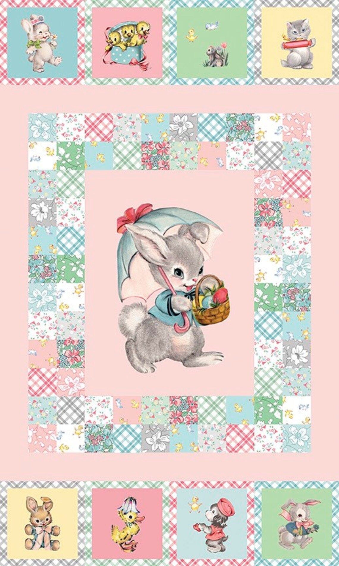 FABRIC EASTER PARADE Cheater Quilt Panel     We combine shipping