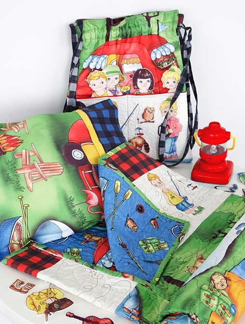 Clearance FABRIC PAPER DOLLS On the Road Camping Stripe Panel