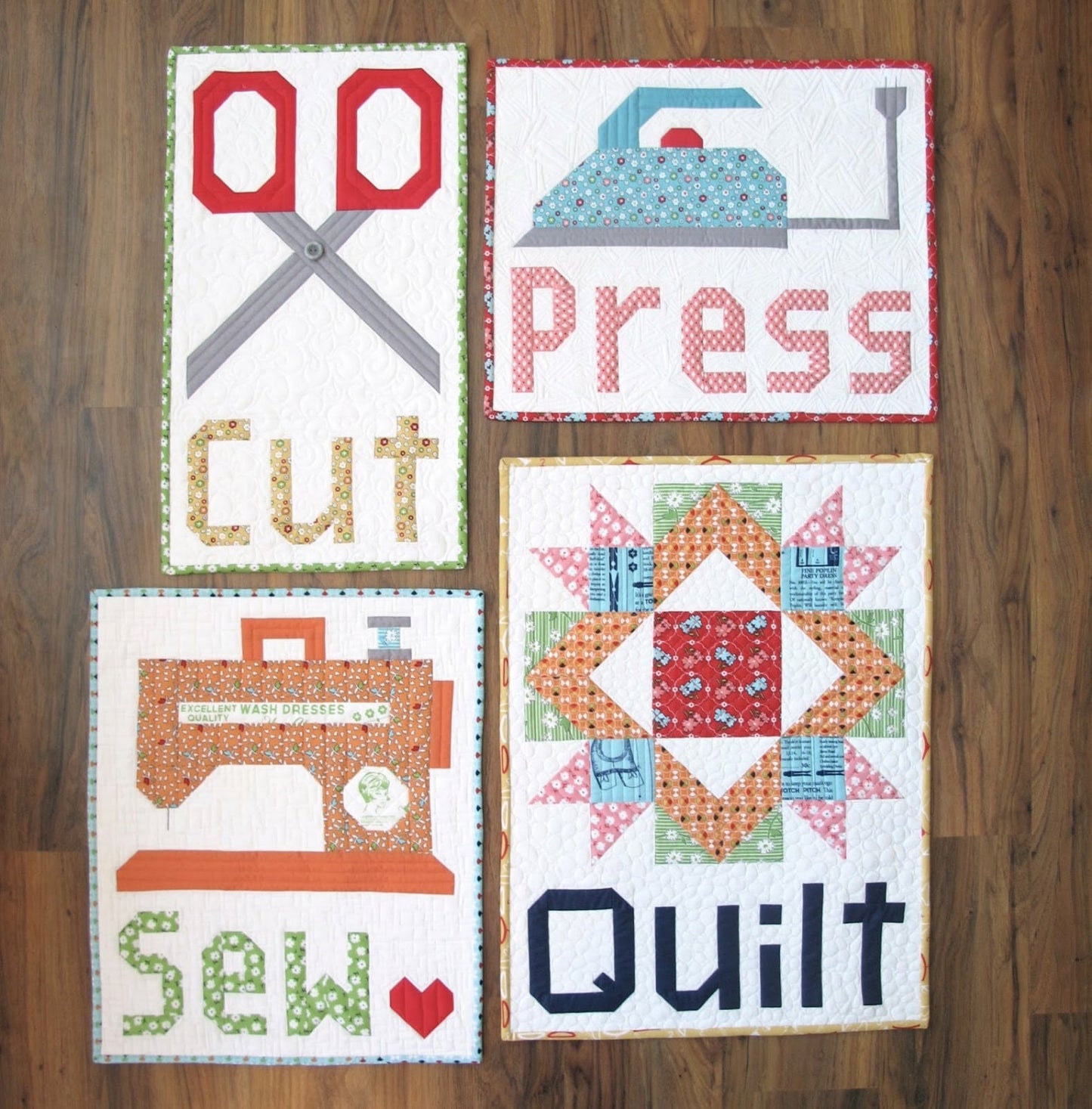 PATTERN 4 DIFFERENT QUILTS Retro Cut Press Sew Quilt  just released