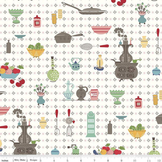Clearance FABRIC COOK BOOK Retro Kitchen print Pot Belly Stove by Lori Holt