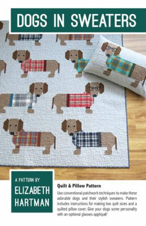 PATTERN DOGS in SWEATERS Quilt and Pillow pattern 2 sizes with Dachsunds Doxie Dogs    We combine shipping