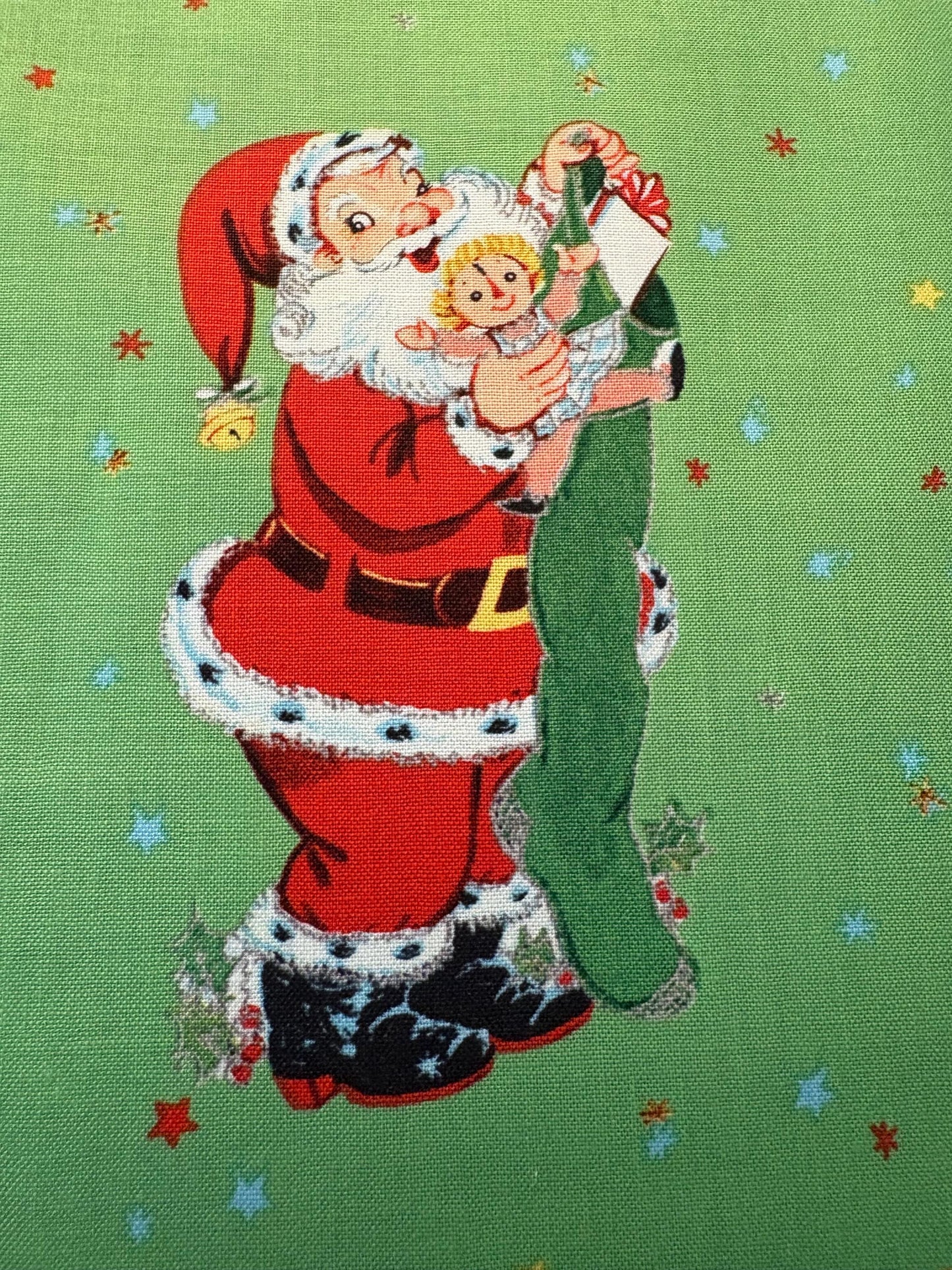 FABRIC Vintage Style JINGLE BELLS on Green by Riley Blake