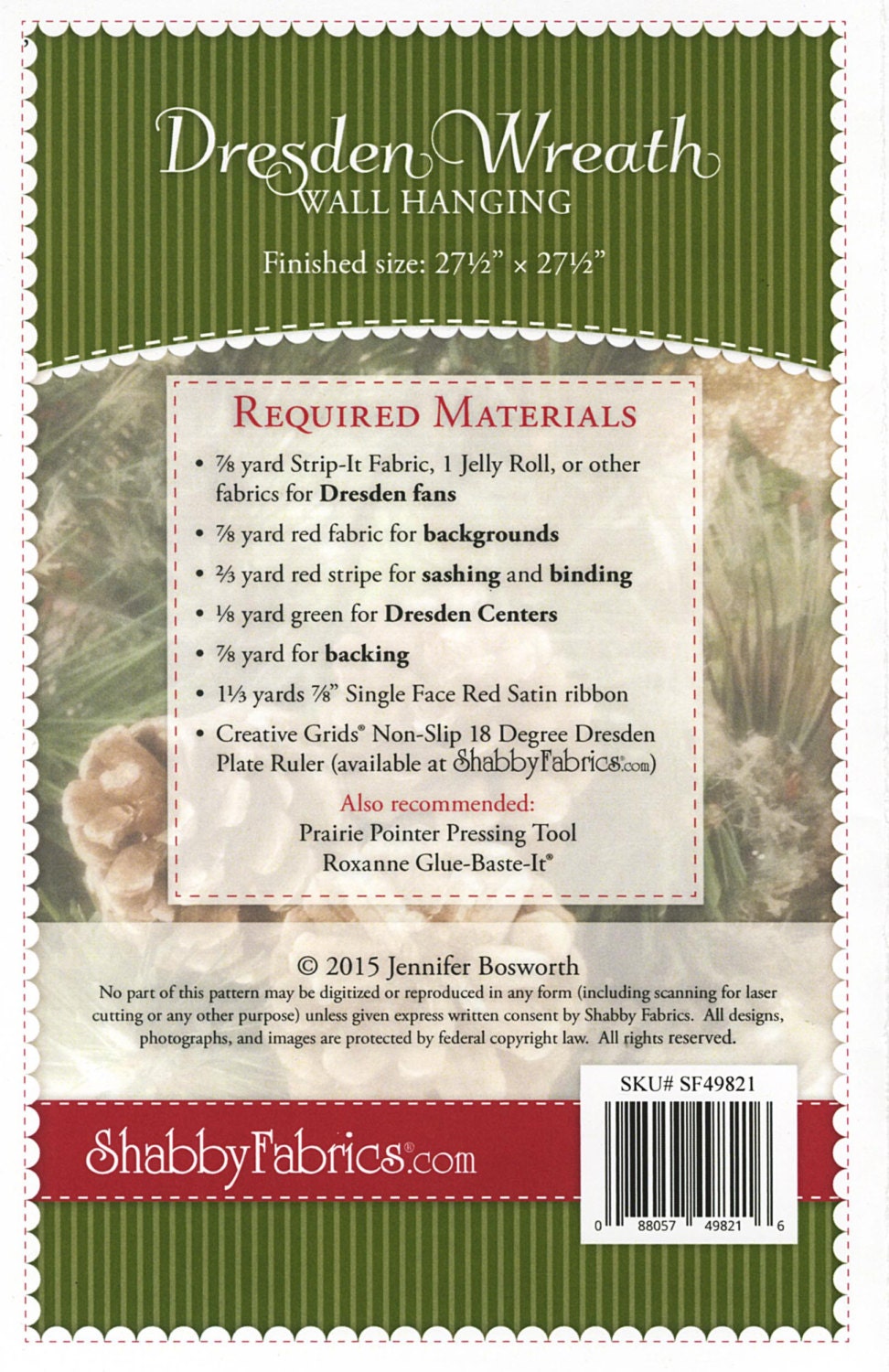 Clearance PATTERN DRESDEN WREATH wall hanging by Shabby Fabrics