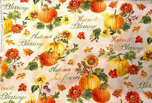 FABRIC HARVEST GOLD Autumn Large Print Fabric by Wilmington  1 Yard