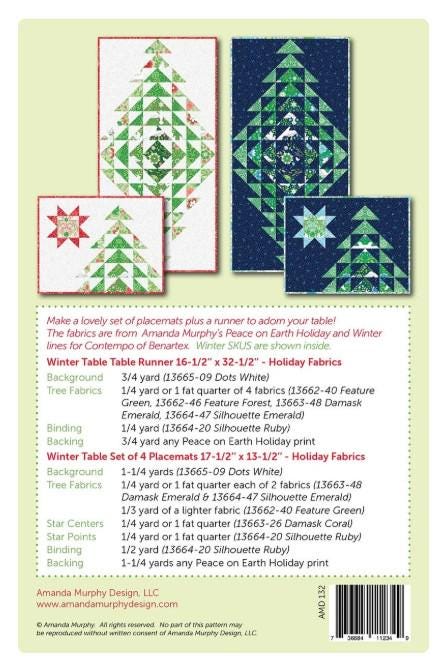 PATTERN WINTER TABLE Christmas Quilted Table Runner and Placemats
