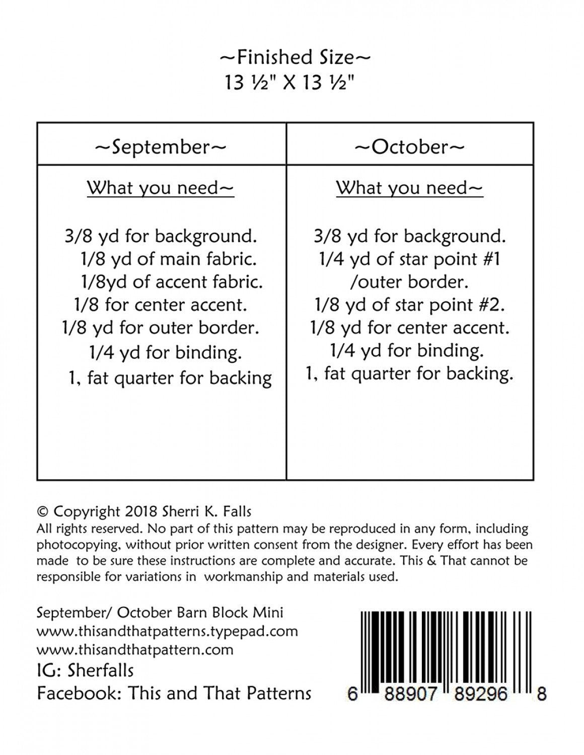 PATTERN BARN BLOCKS September and October Mini Quilt Blocks