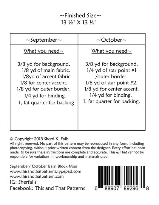 PATTERN BARN BLOCKS September and October Mini Quilt Blocks
