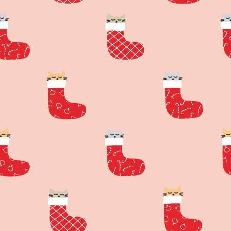 Clearance FABRIC CHRISTMAS KITTENS in Stockings One Yard We combine shipping
