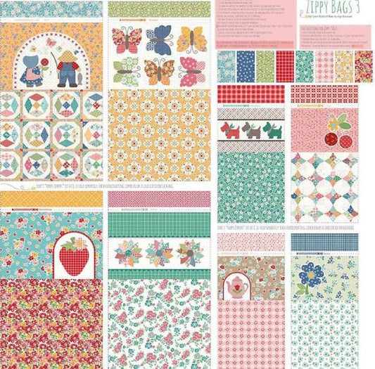 FABRIC to Sew Zippy Bags set of 8 different bags to make  Riley Blake