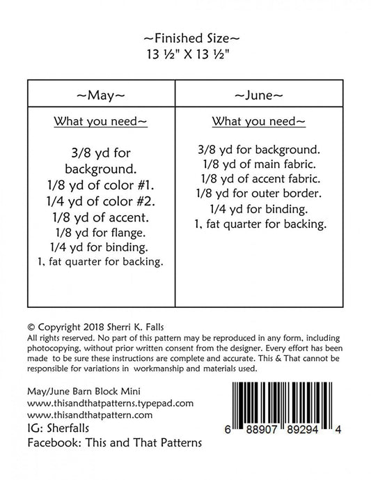 PATTERN BARN BLOCKS May and June Mini Quilt Blocks