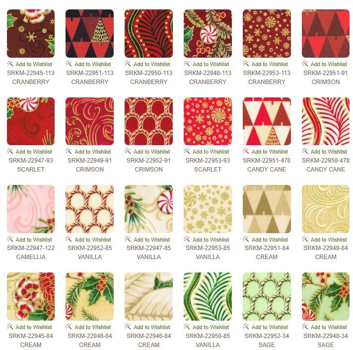 FABRIC Holiday Flourish Peppermint Twist CHRISTMAS  5" CHARM Pack 42 pieces with Metallic Gold
