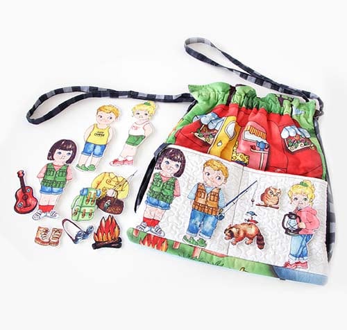 Clearance FABRIC PAPER DOLLS On the Road Camping Stripe Panel