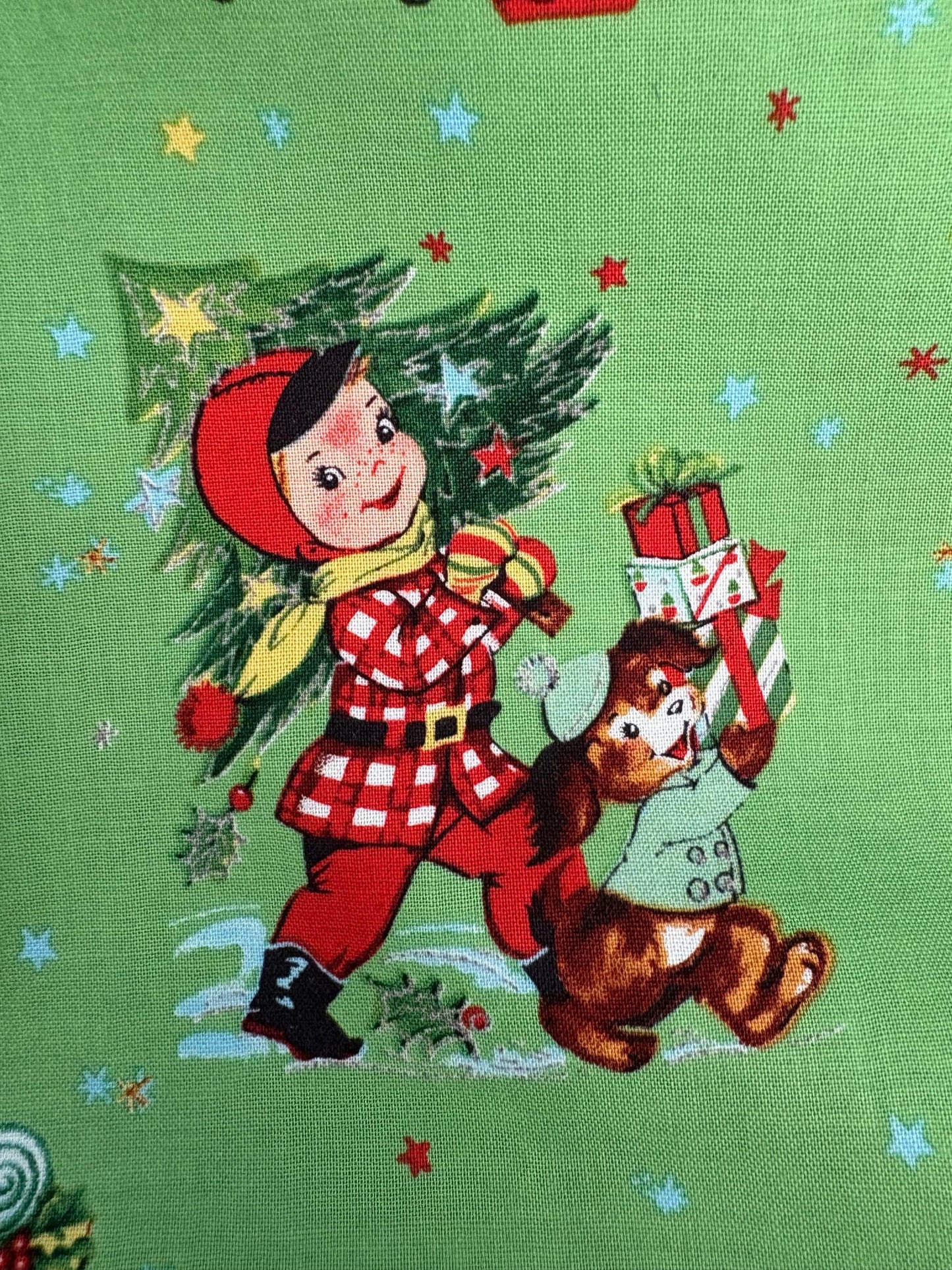 FABRIC Vintage Style JINGLE BELLS on Green by Riley Blake
