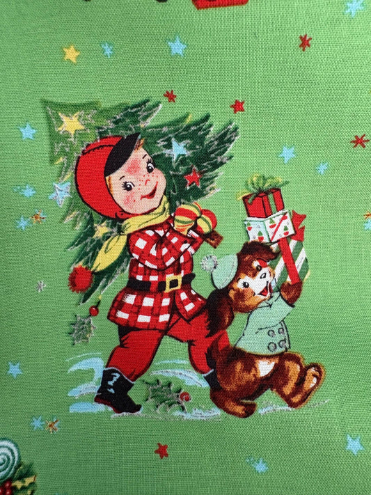 FABRIC Vintage Style JINGLE BELLS on Green by Riley Blake