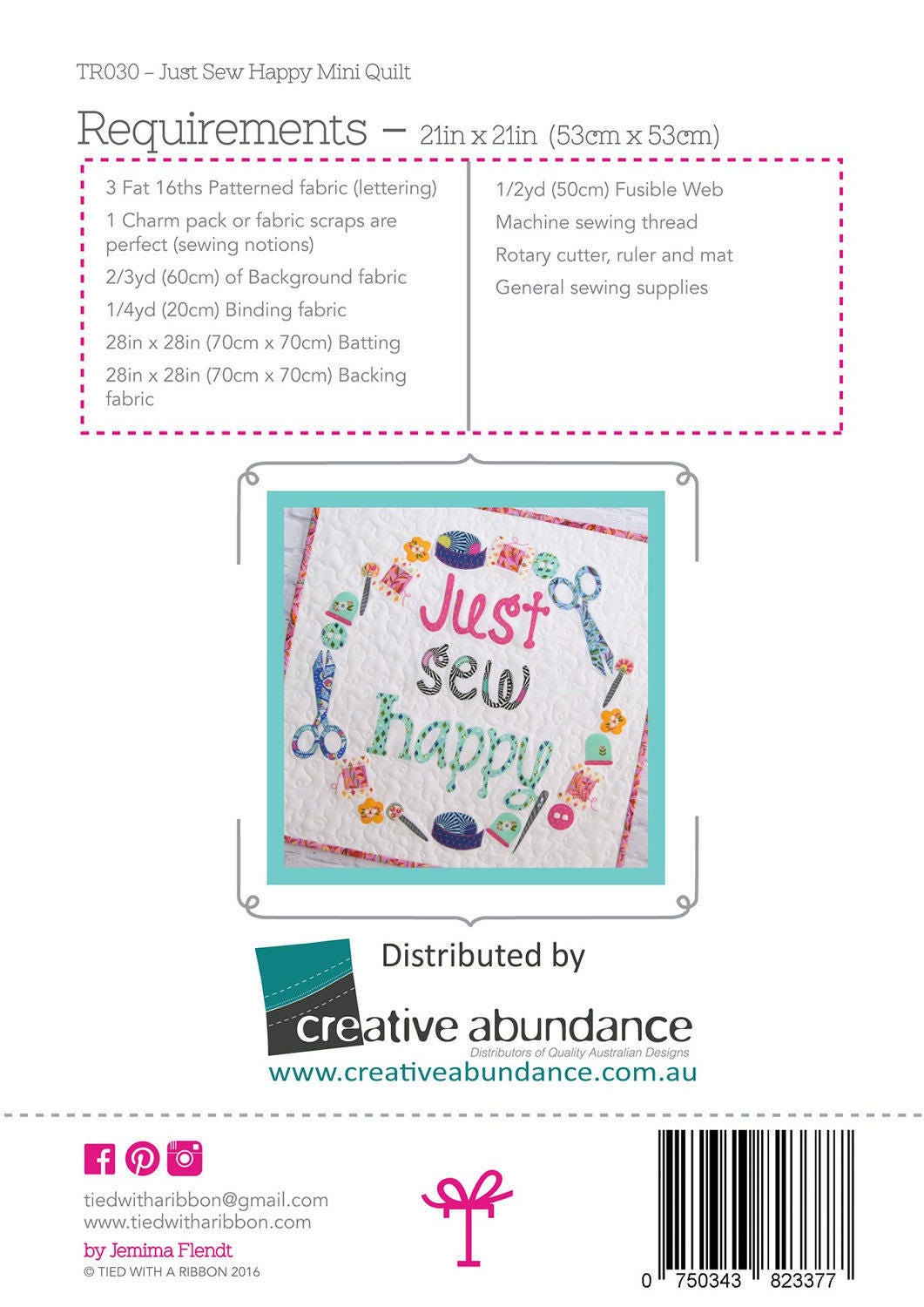 PATTERN JUST Sew HAPPY Applique Mini Quilt