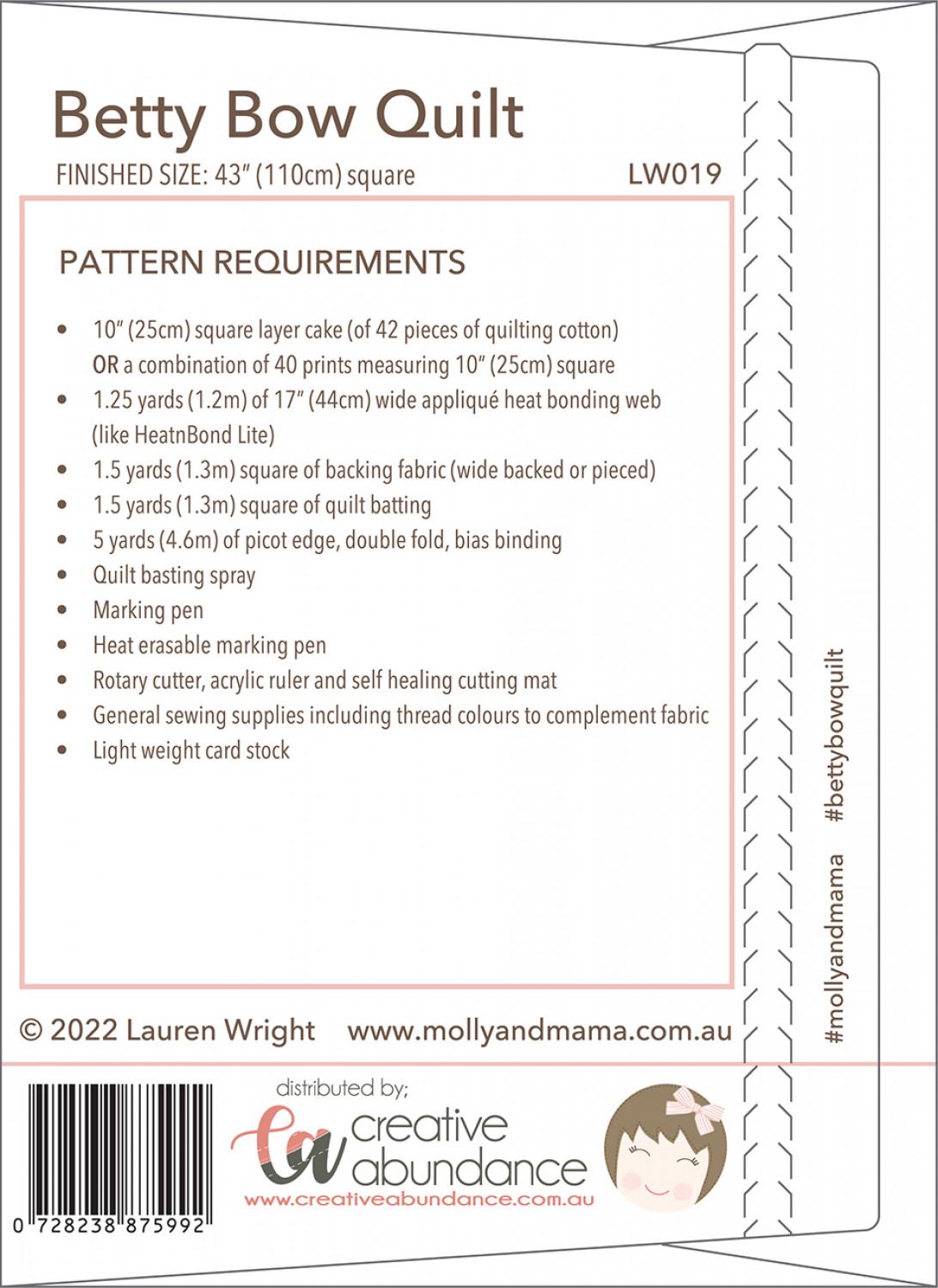 PATTERN BETTY BOW Lap or Mini Quilt