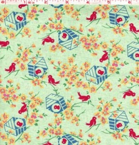 FABRIC FEEDSACK Style BIRDS and Birdhouses Lazy Day line by Wilmington    We combine shipping
